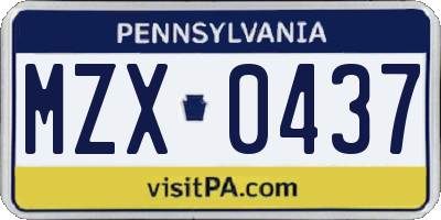 PA license plate MZX0437