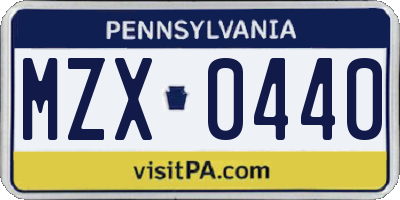 PA license plate MZX0440