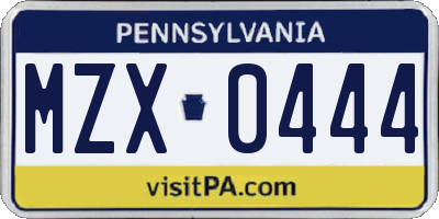 PA license plate MZX0444