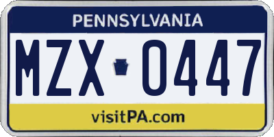 PA license plate MZX0447