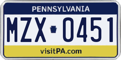 PA license plate MZX0451