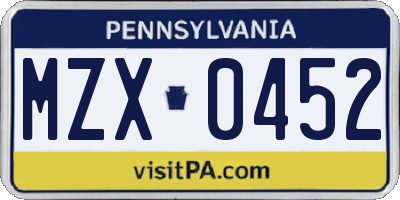 PA license plate MZX0452