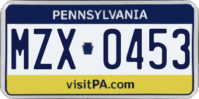 PA license plate MZX0453