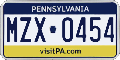 PA license plate MZX0454
