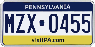 PA license plate MZX0455