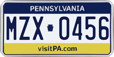 PA license plate MZX0456