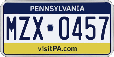 PA license plate MZX0457