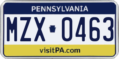PA license plate MZX0463