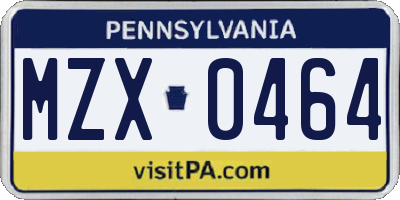 PA license plate MZX0464
