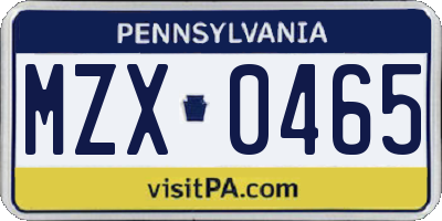 PA license plate MZX0465