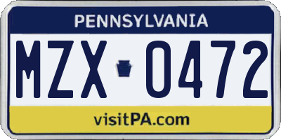 PA license plate MZX0472