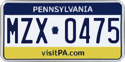 PA license plate MZX0475