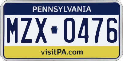 PA license plate MZX0476