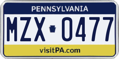 PA license plate MZX0477