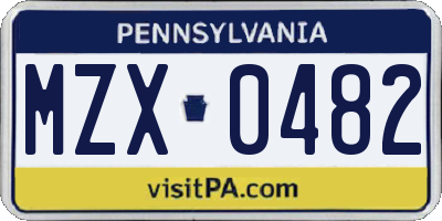 PA license plate MZX0482