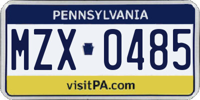 PA license plate MZX0485
