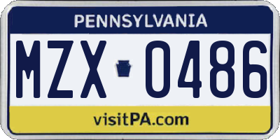 PA license plate MZX0486