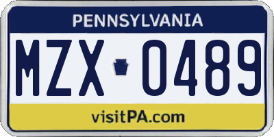 PA license plate MZX0489