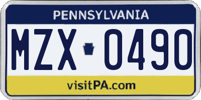PA license plate MZX0490
