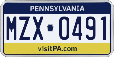 PA license plate MZX0491