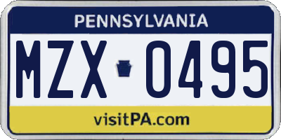 PA license plate MZX0495