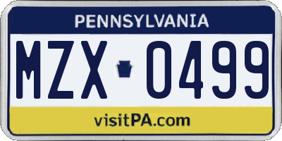 PA license plate MZX0499