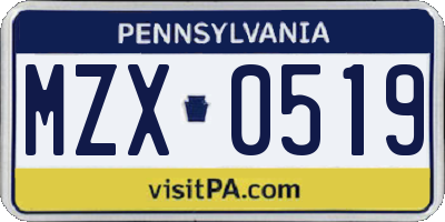 PA license plate MZX0519