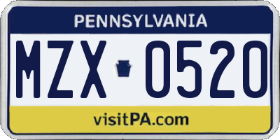 PA license plate MZX0520