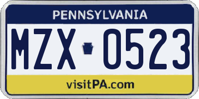 PA license plate MZX0523
