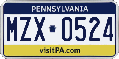 PA license plate MZX0524