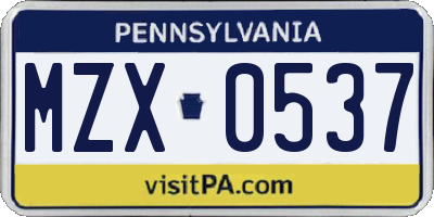 PA license plate MZX0537