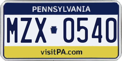 PA license plate MZX0540