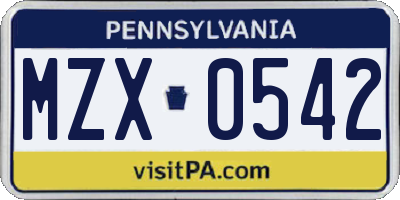 PA license plate MZX0542