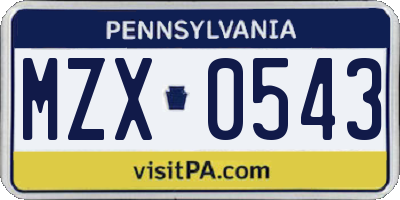 PA license plate MZX0543