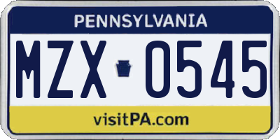 PA license plate MZX0545