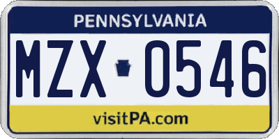 PA license plate MZX0546
