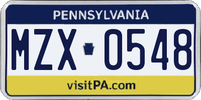 PA license plate MZX0548