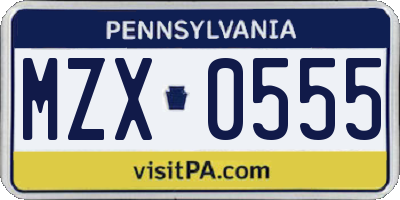 PA license plate MZX0555