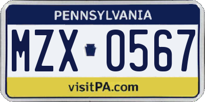 PA license plate MZX0567