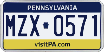 PA license plate MZX0571