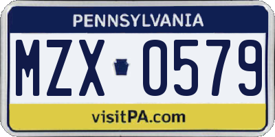 PA license plate MZX0579