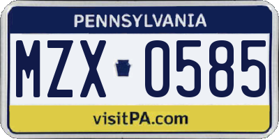 PA license plate MZX0585