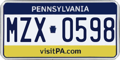 PA license plate MZX0598