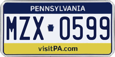 PA license plate MZX0599