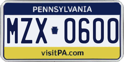 PA license plate MZX0600