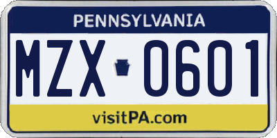 PA license plate MZX0601