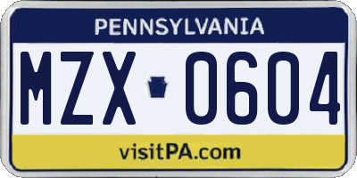 PA license plate MZX0604