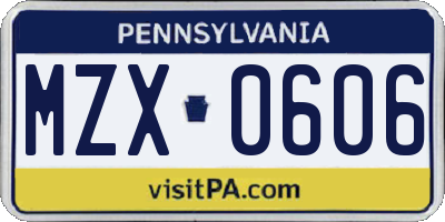 PA license plate MZX0606