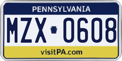 PA license plate MZX0608