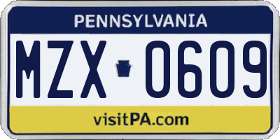 PA license plate MZX0609